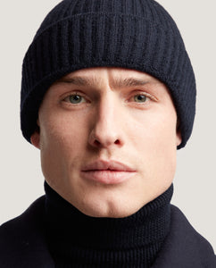INIGO Ribbed wool beanie | Night Blue